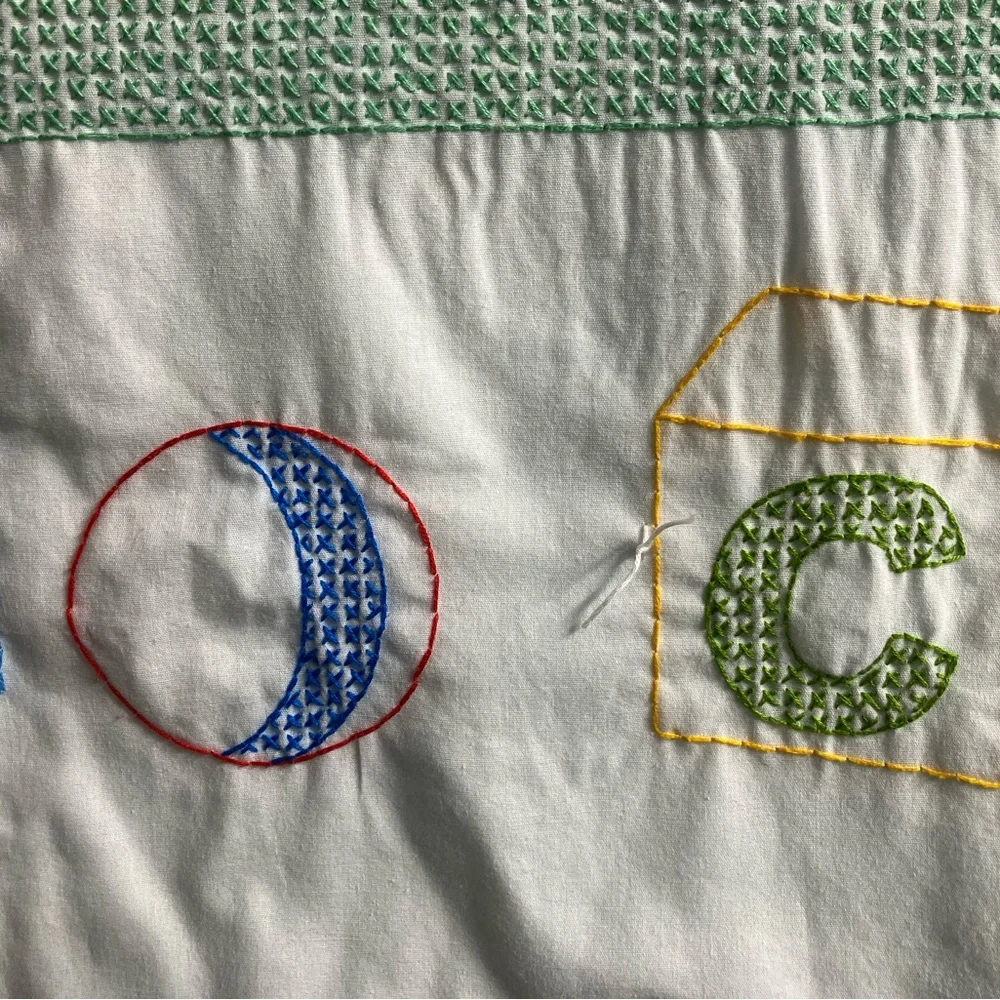 Vintage HandmadeCross Stitched Baby Blanket/Nursery/Infant, Multicolored